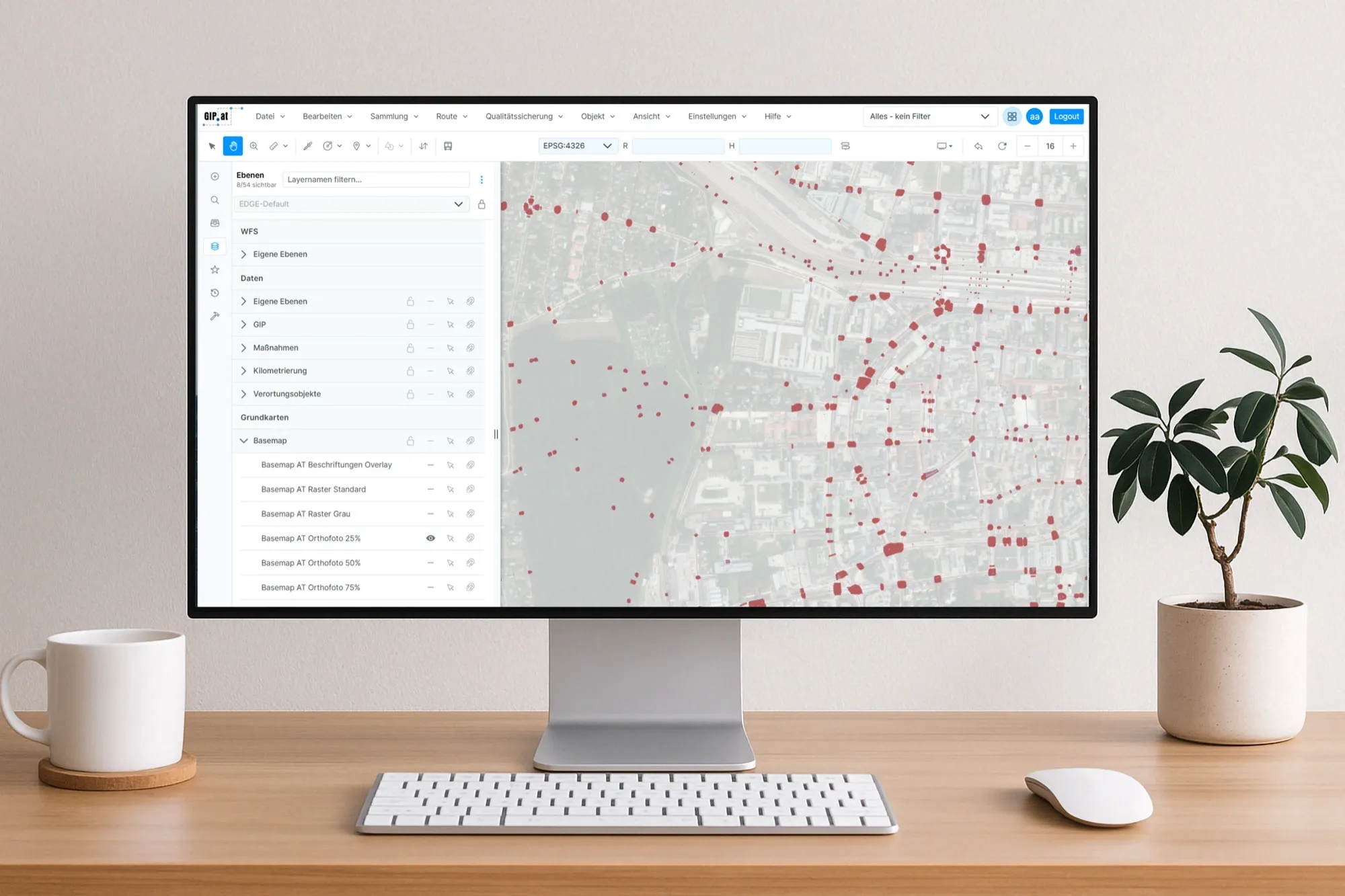 Ebenenverwaltung und Orthofoto-Darstellung im GIP 2.0 Client: große Geodatenmengen werden strukturiert visualisiert