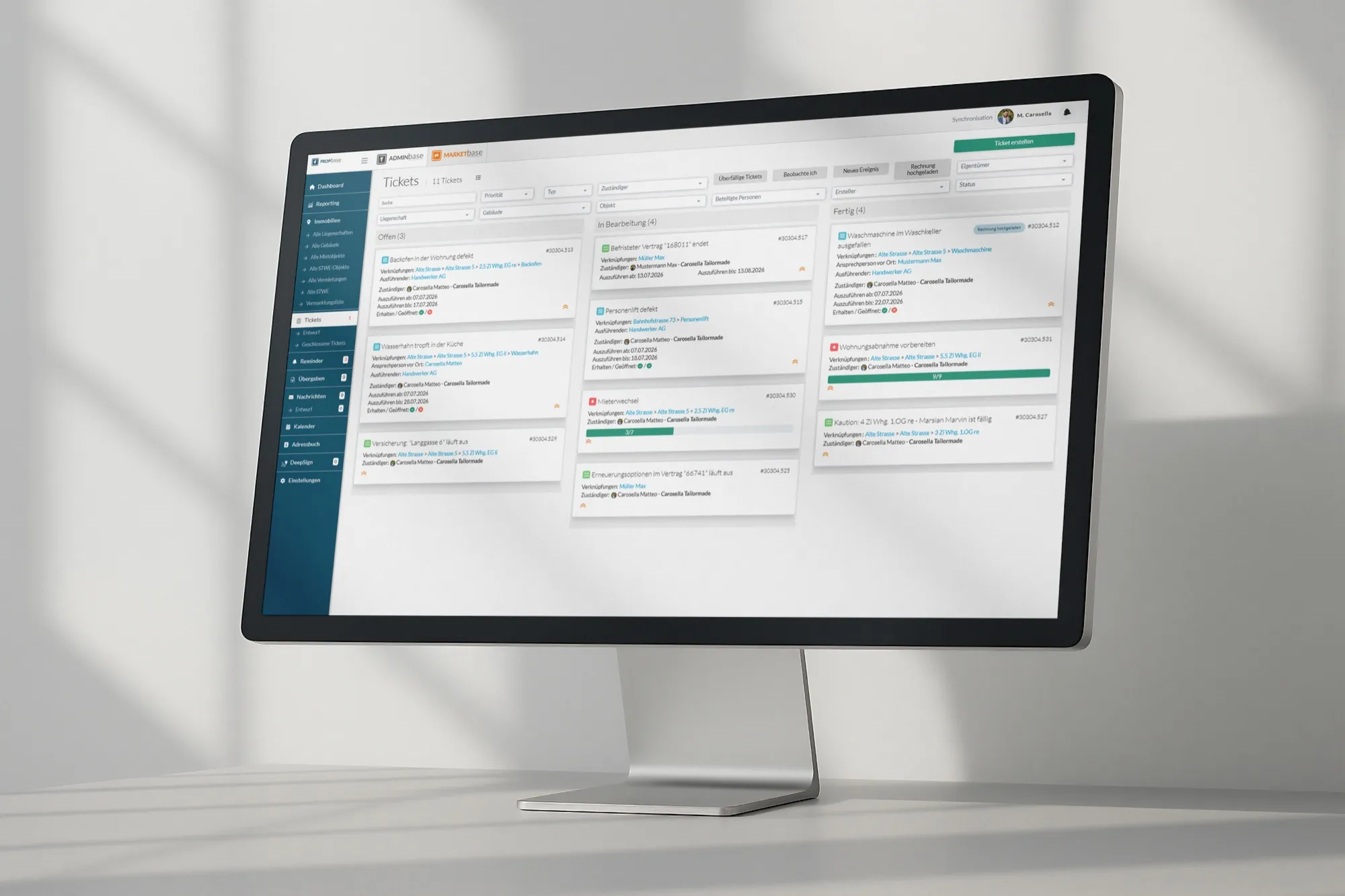 Das Ticketingsystem der PROPbase-Plattform mit strukturierten Mieteranliegen